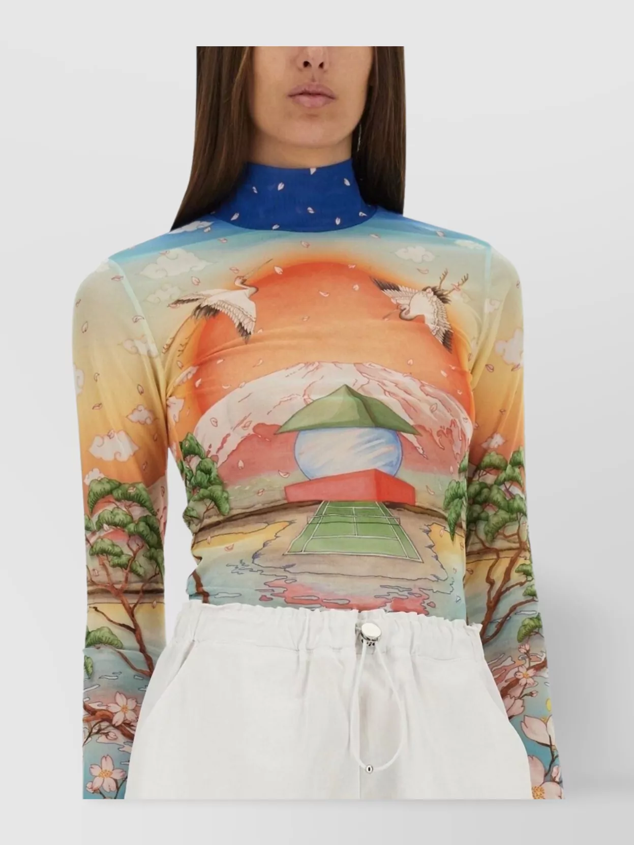 Casablanca Graphic Print High Neck Stretch Top