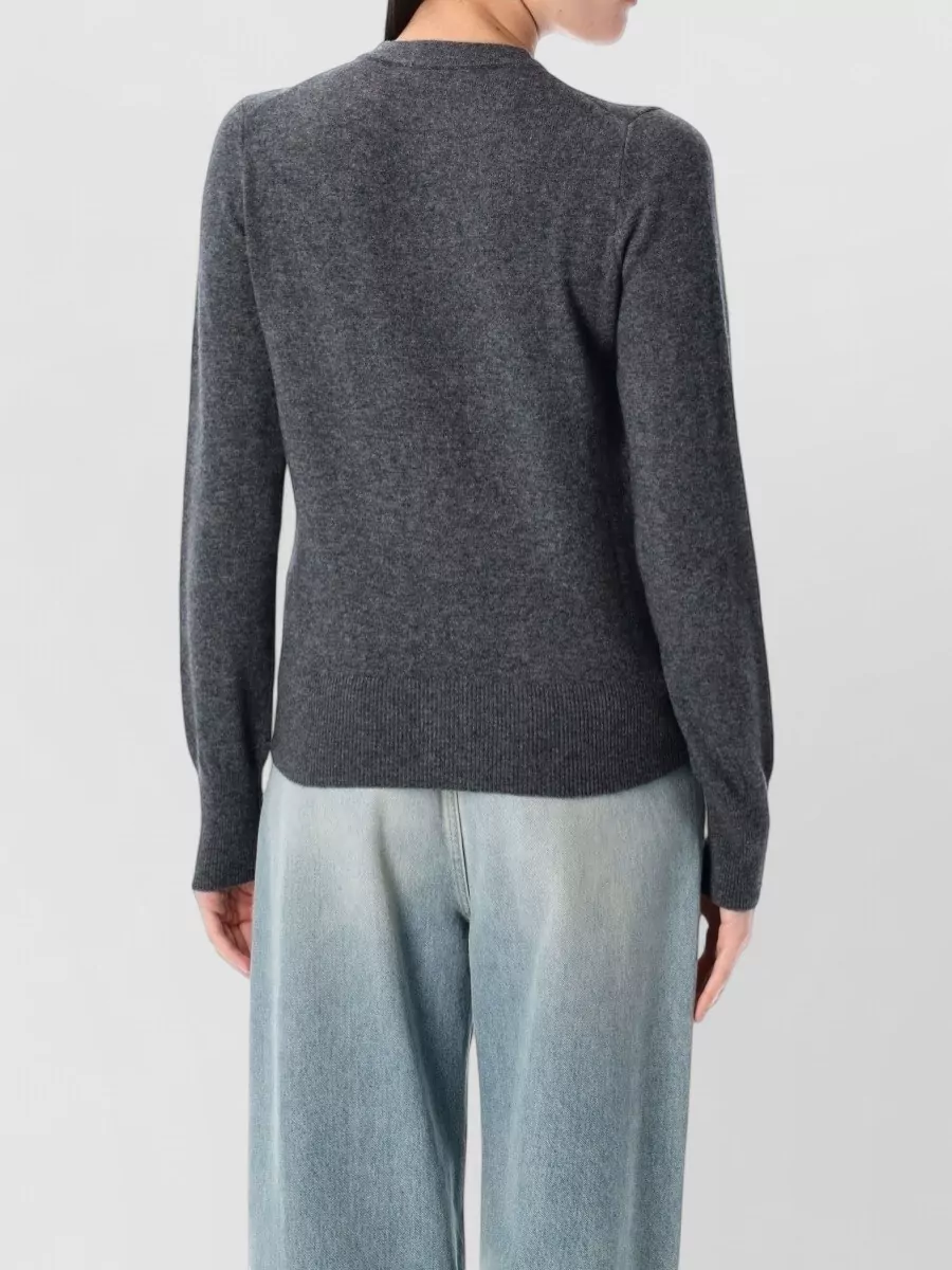 Rhea Costa Cashmere Wool Ribbed Slim-Fit Cropped Round-Neck Long-Sleeve Cardigan