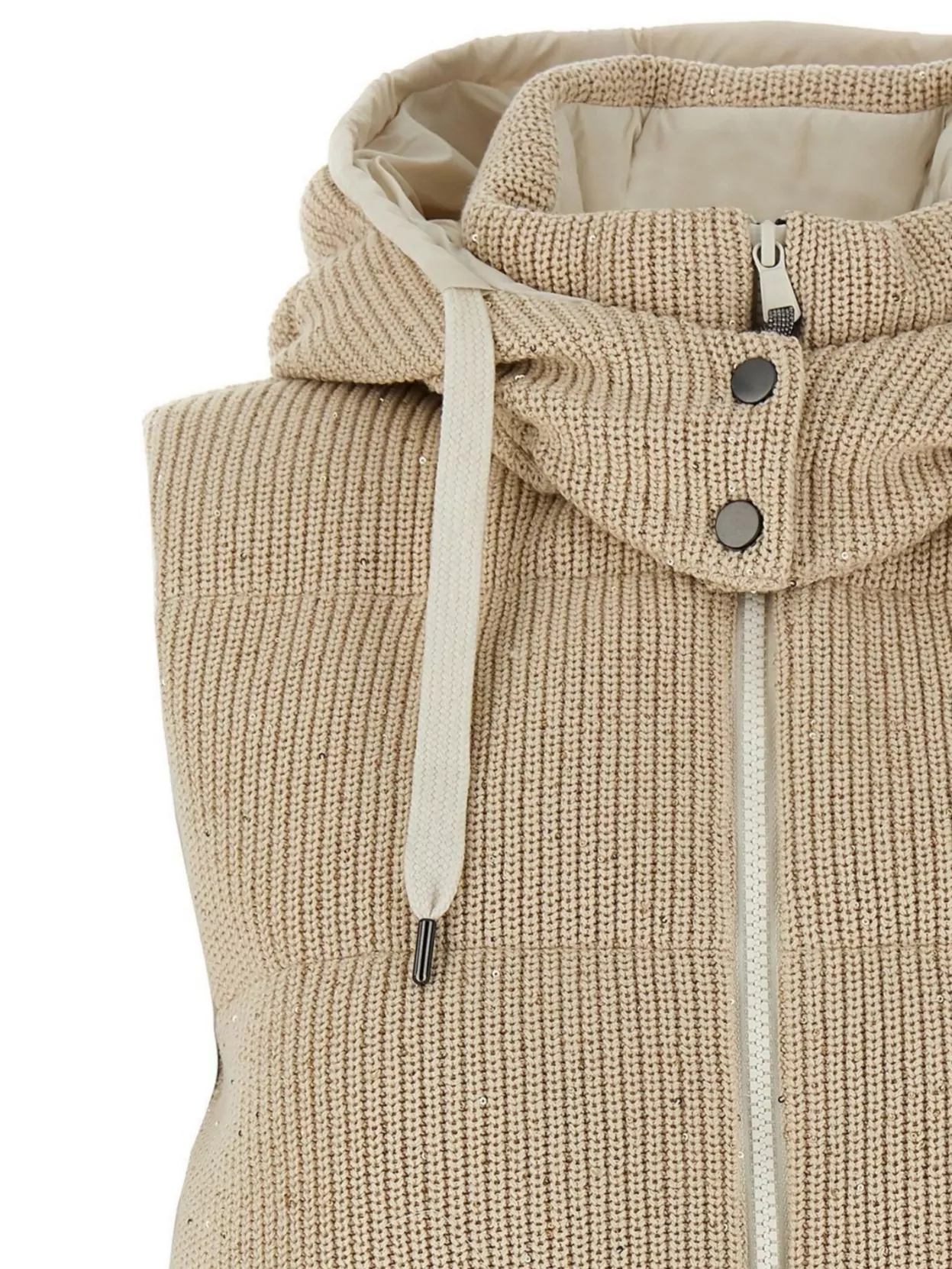 BRUNELLO CUCINELLI SHIMMERING HOODED DRAWSTRING PADDED VEST