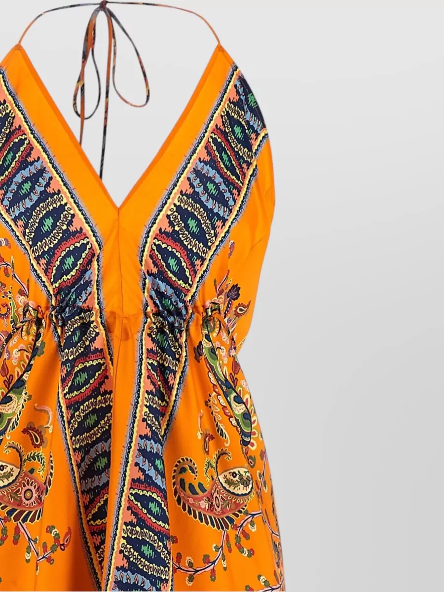 Etro Paisley Halter Dress Asymmetric Hem Tie Detail