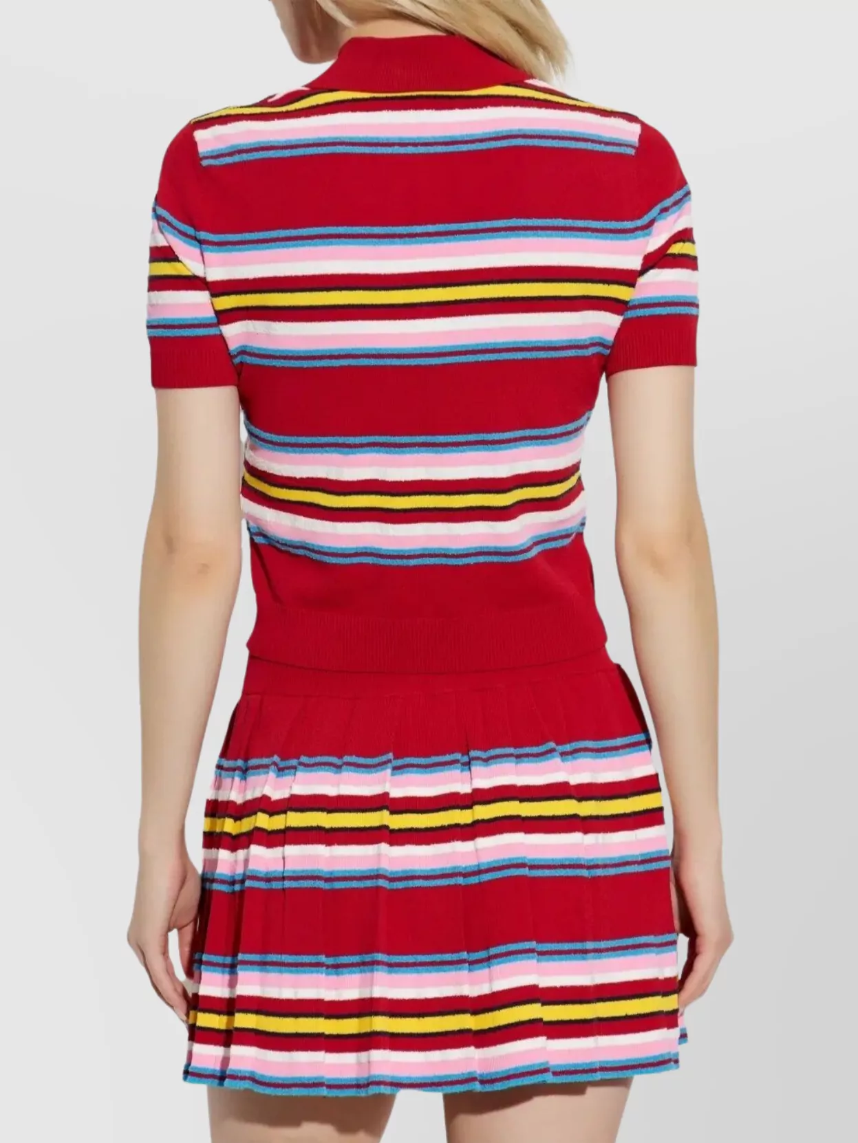Casablanca Striped Cropped Polo With Ribbed Hem