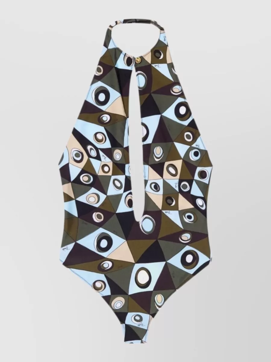 Pucci Occhi-Print High-Neck Cutout Swimsuit