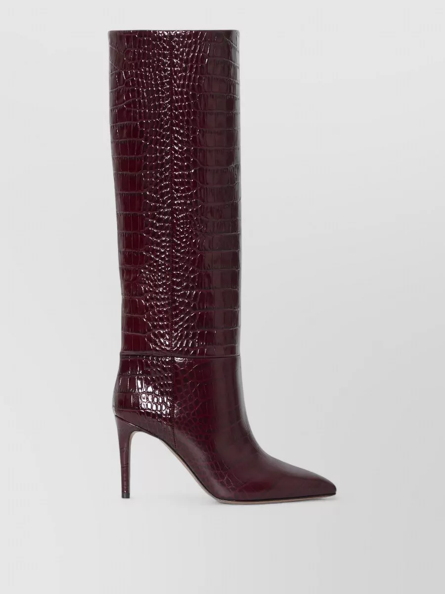 Paris Texas Leather Croc Embossed Knee High Stiletto Boots