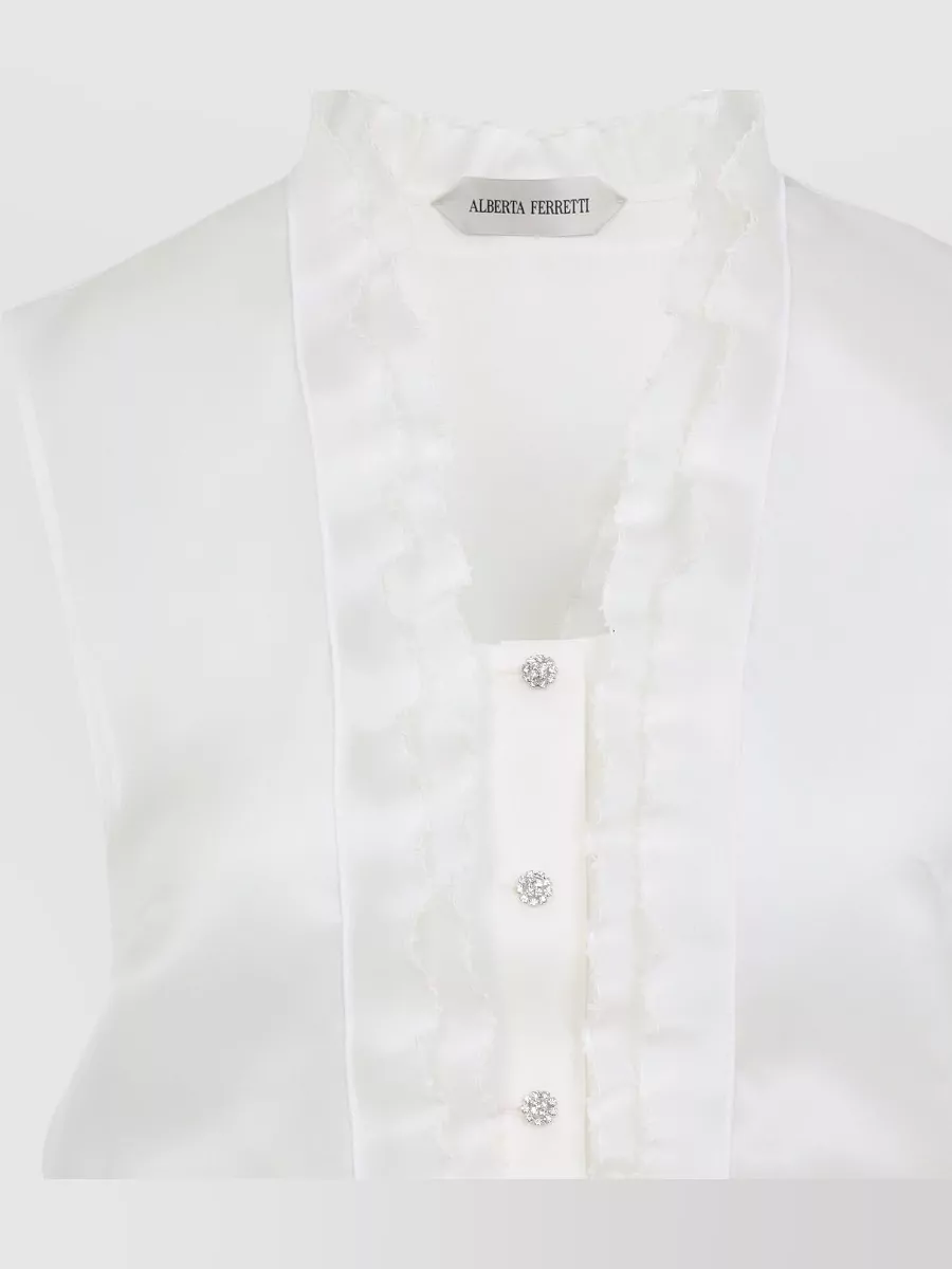 Alberta Ferretti Silk Organza Ruffled Sleeveless Button Top