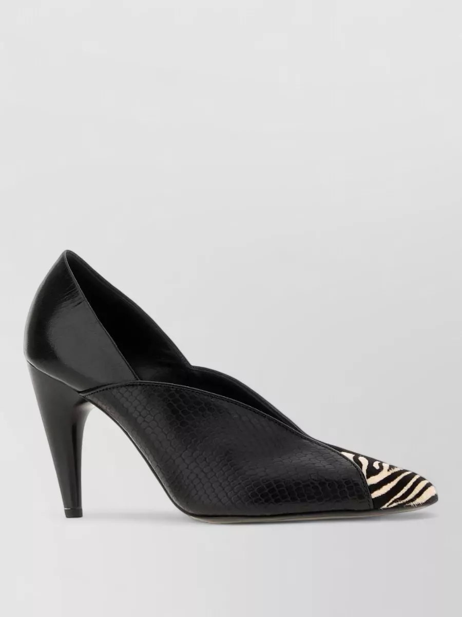 Isabel Marant Luza Calf Hair-trimmed Snake-effect Leather Pumps In Black