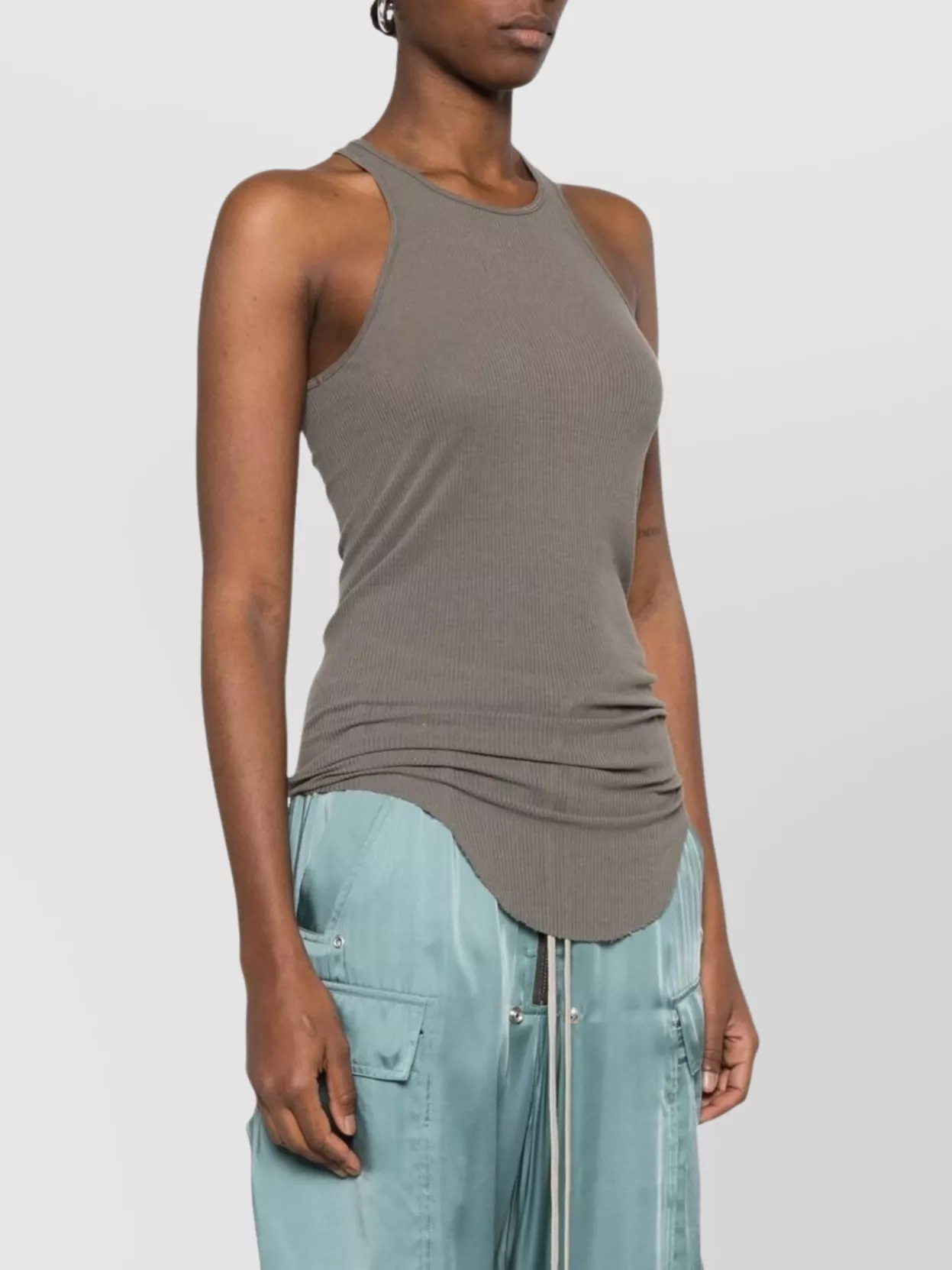 Rick Owens Tank Top With Curved Hem And Racerback Design