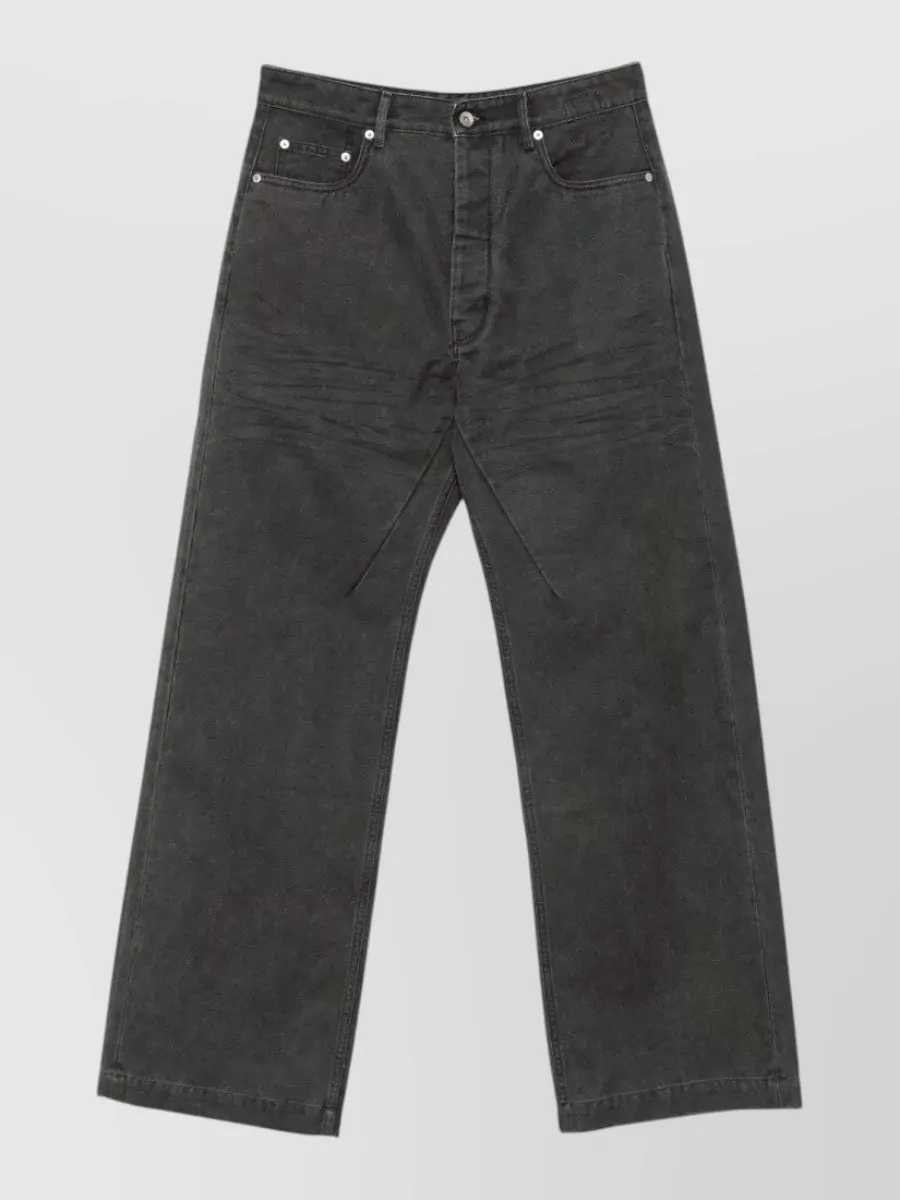 Rick Owens Drkshdw Straight-leg jeans — The high-waist washed black wide-leg denim mirrors the tee’s longline drama and monochrome mood, giving a strong Rick silhouette that stays coherent and season-right.