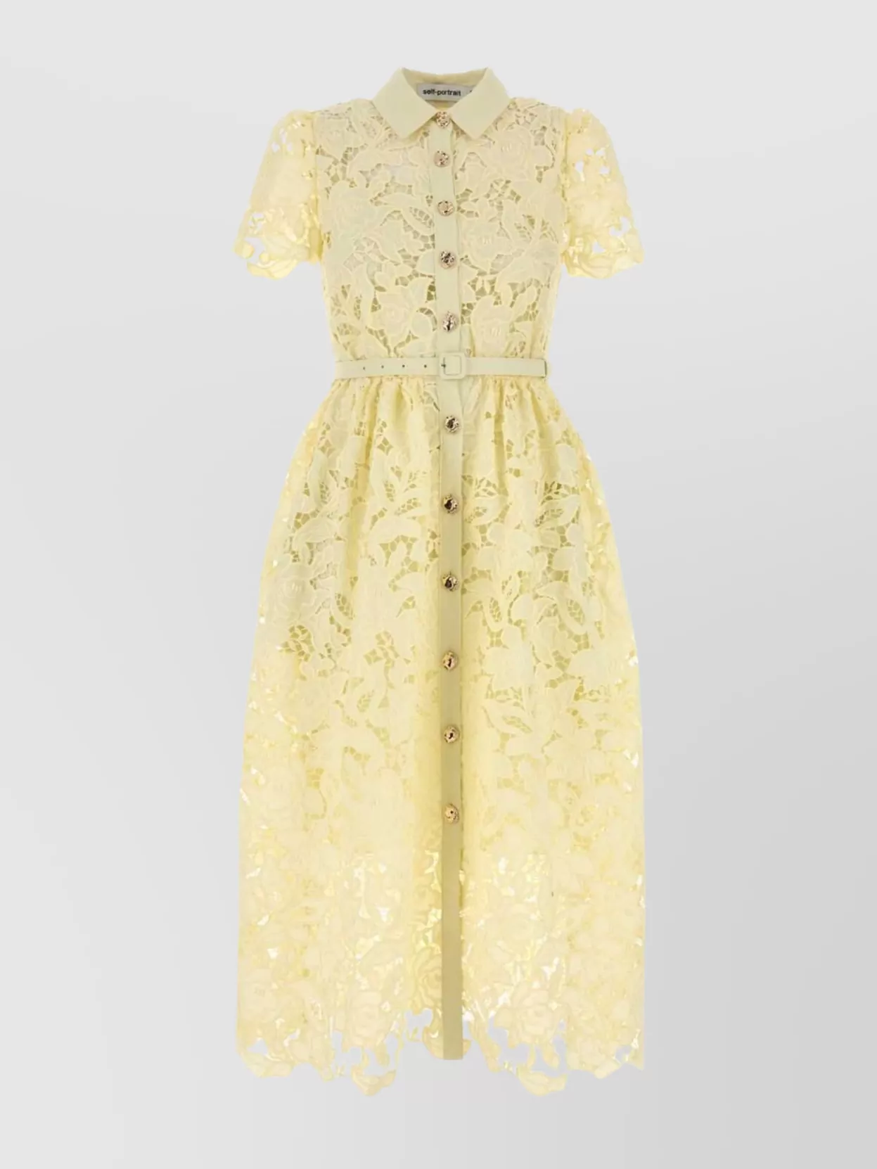 Self-Portrait Lace overlay dress with short sleeves and belted waist | The  Fashion Square