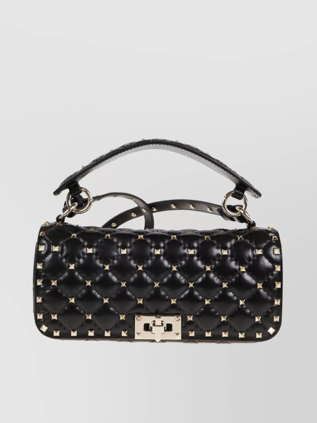 Shop Valentino Studded Leather Quilted Chain Shoulder Bag In Black