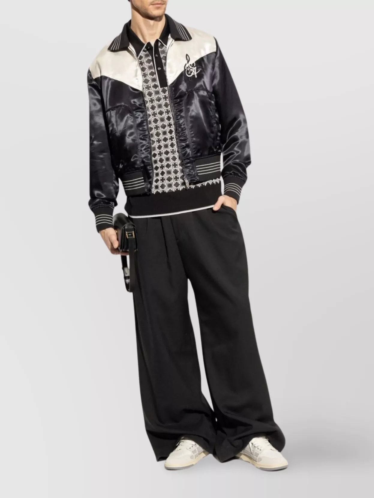 Amiri Logo Embroidered Satin Jacket With Ribbed Finish