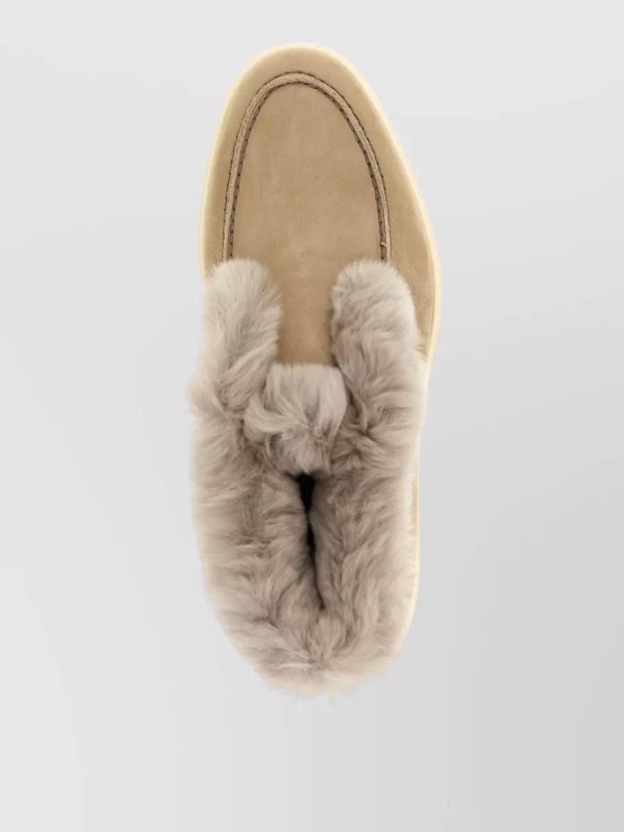 Santoni Leather Fur-Trim Slip-On Ankle Boots