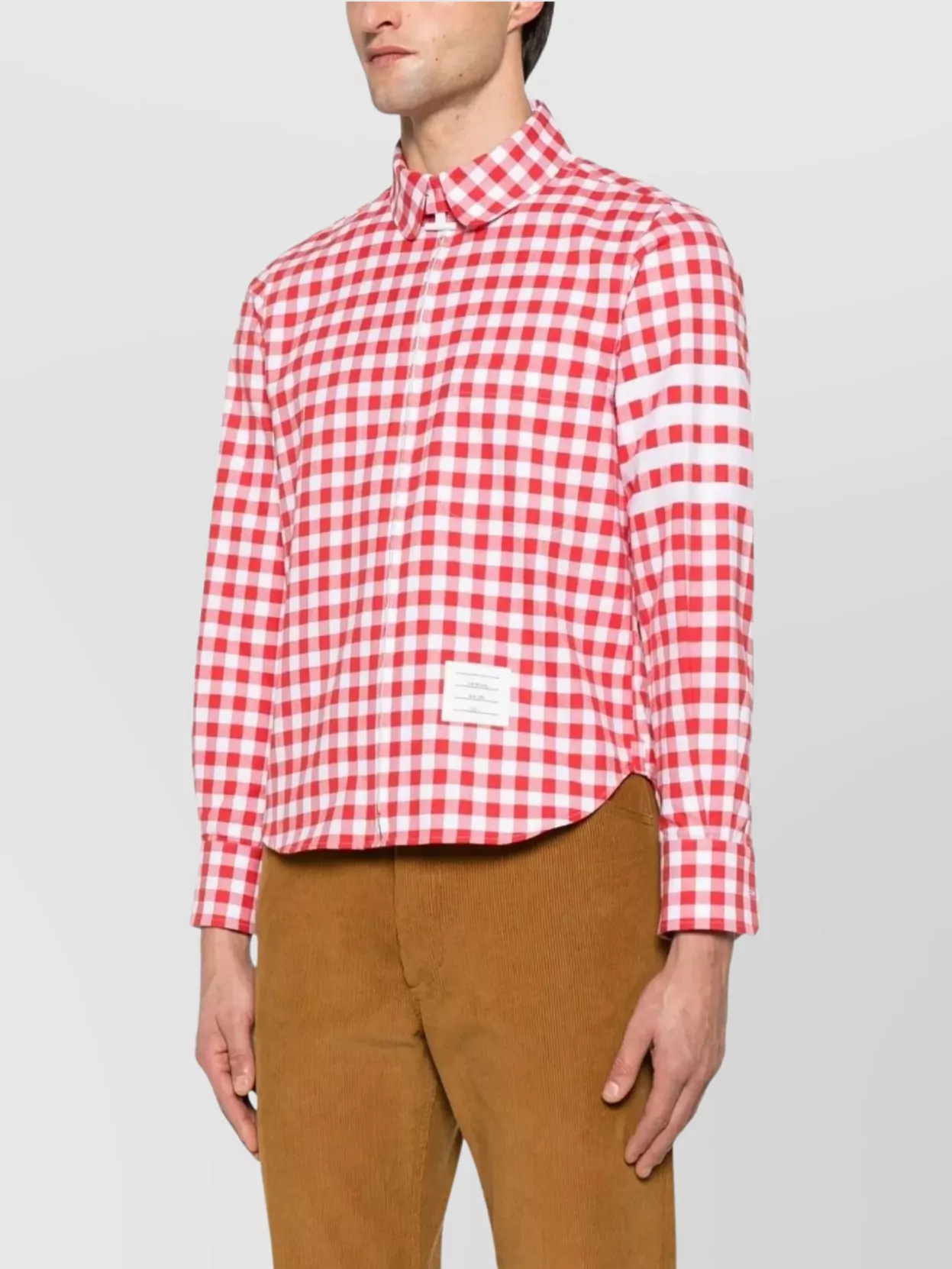 Thom Browne Round Hem Zip Up Shirt With T Bar Puller
