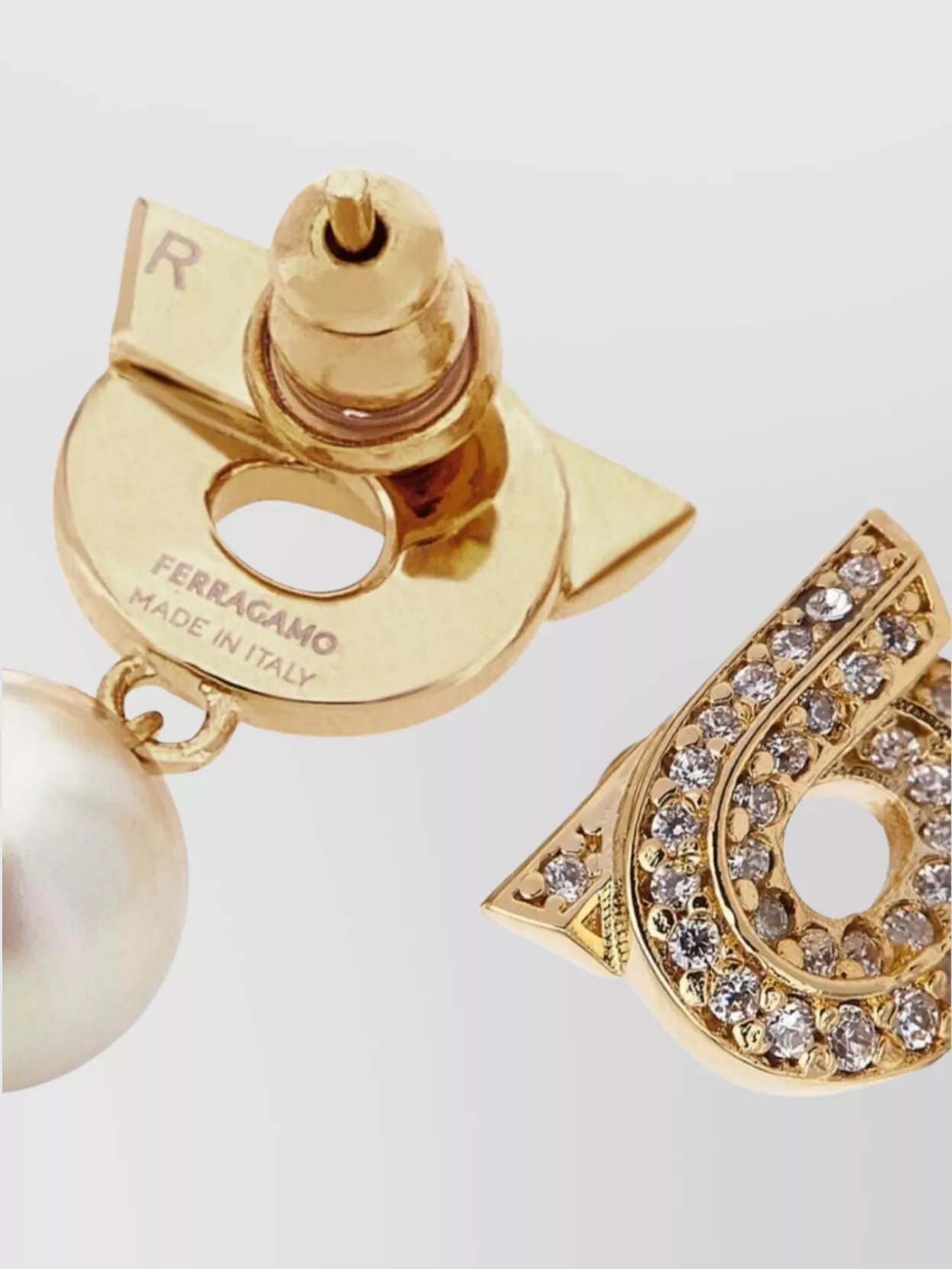 Ferragamo Gancini Earrings Pearls Crystals