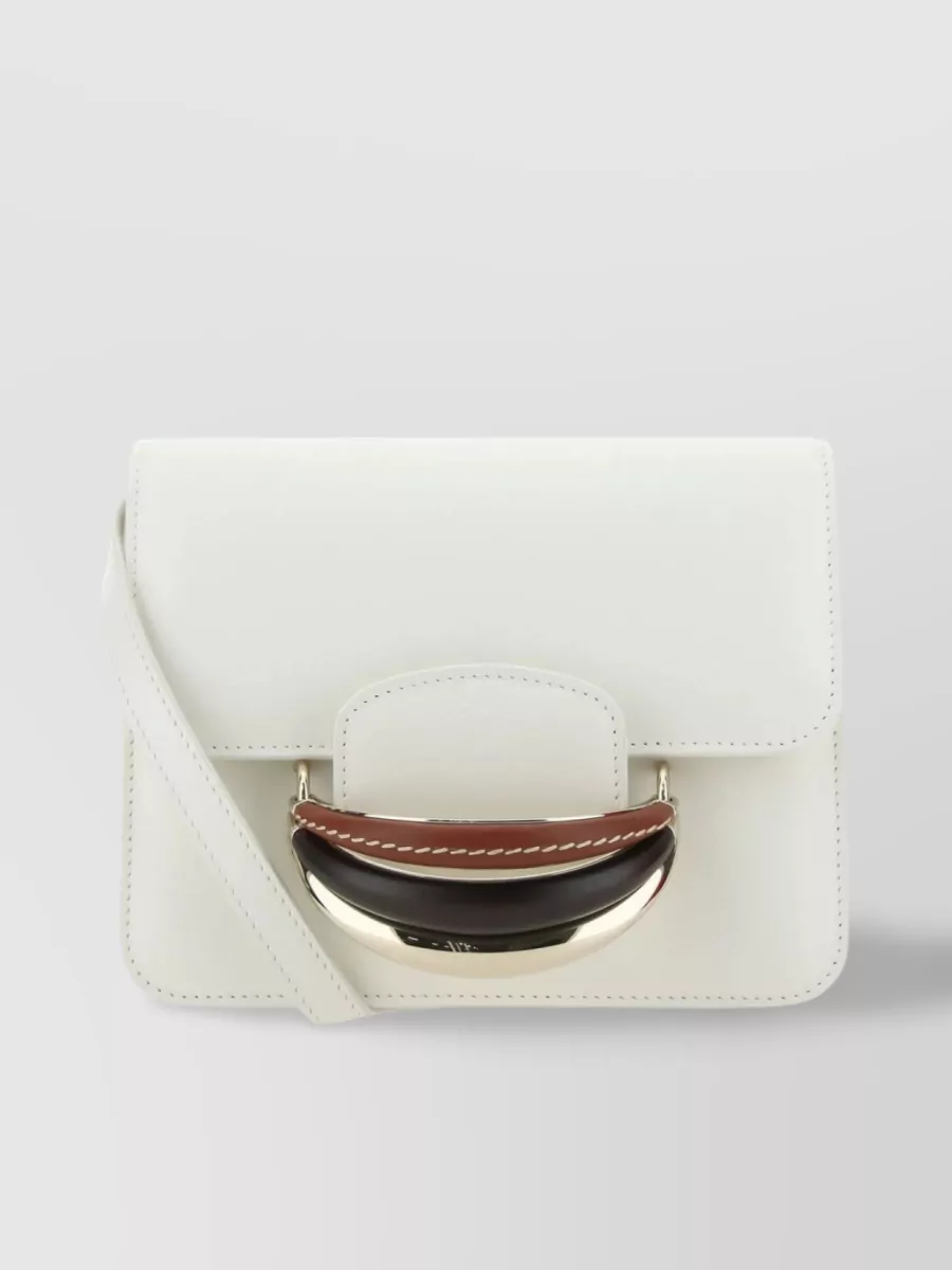 Shop Chloé Distinctive Handle Leather Clutch In White
