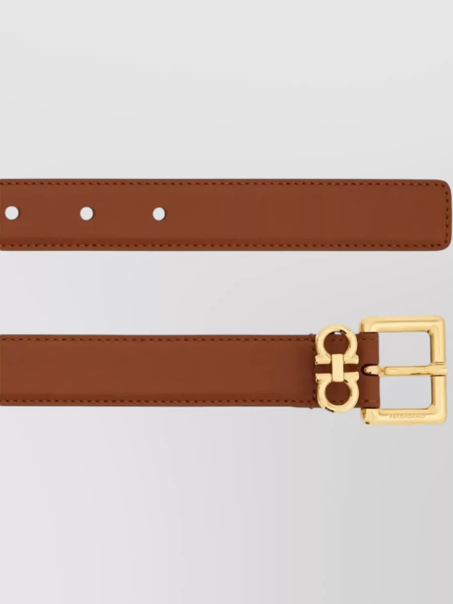 Ferragamo Gancini Square Buckle Leather Logo Belt