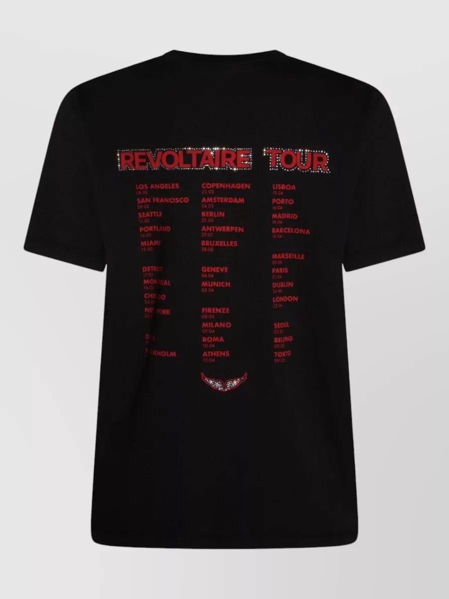 Zadig & Voltaire Short Sleeve Crew Neck Rhinestone Graphic Top