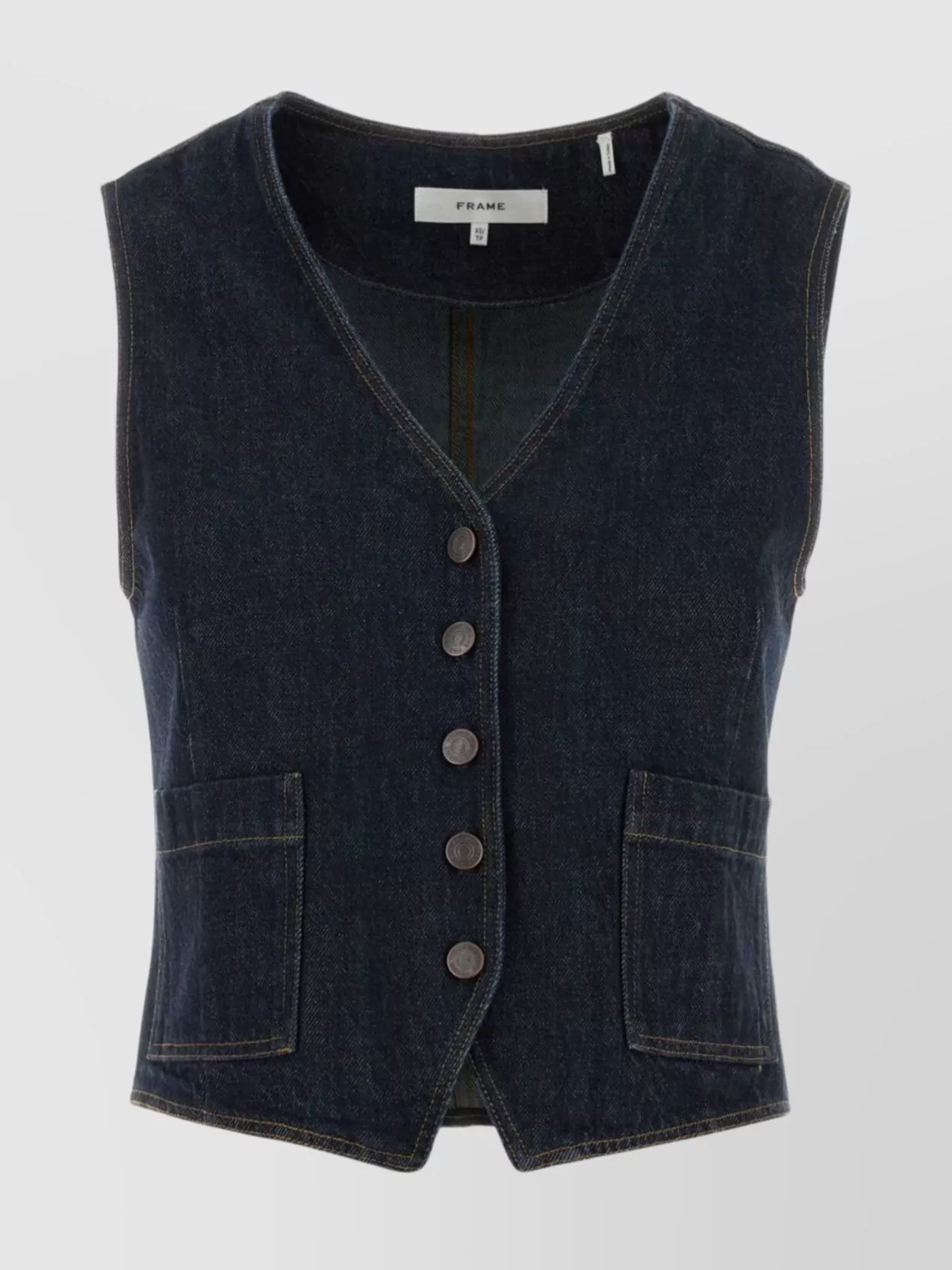 Frame Sleeveless Denim Vest Featuring Front Pockets