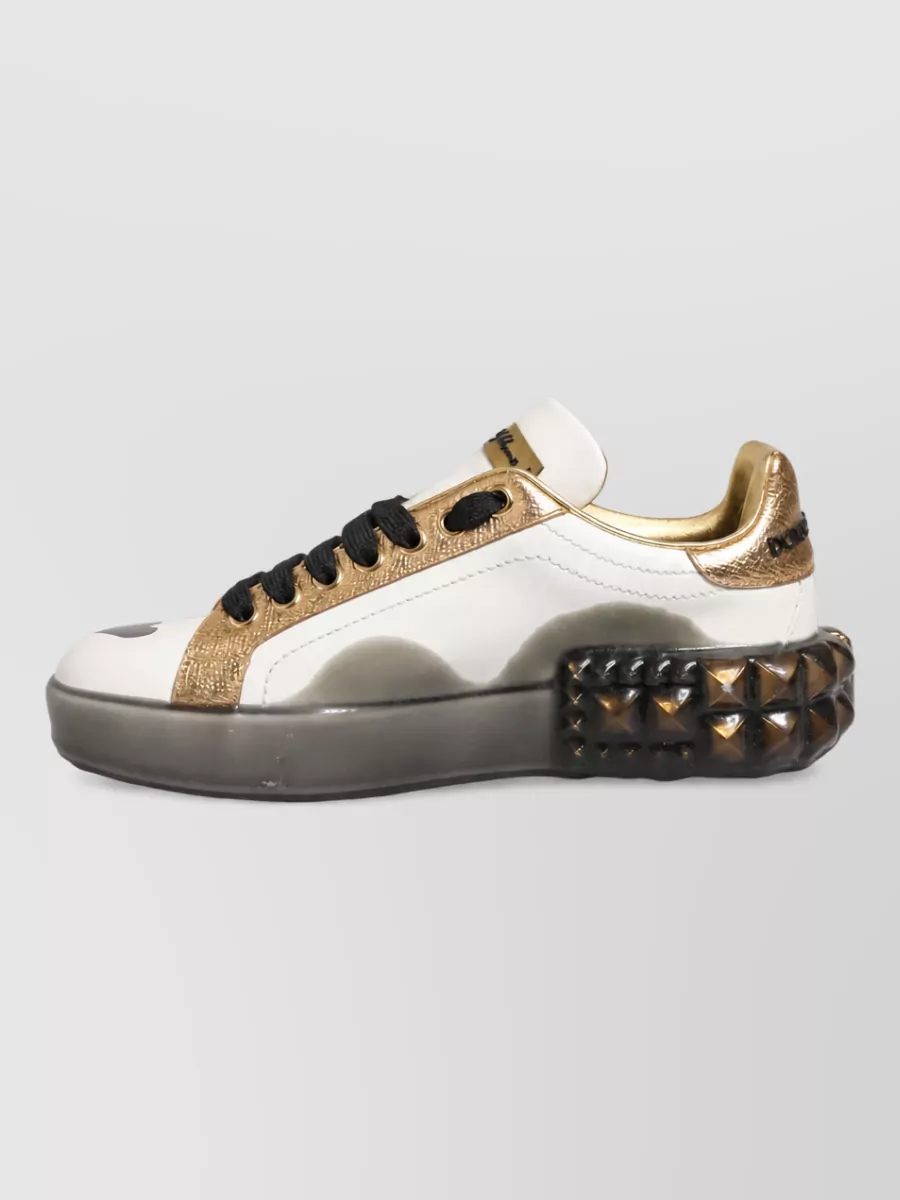 Dolce&Gabbana Crystal Studded Leather Low-Top Sneakers