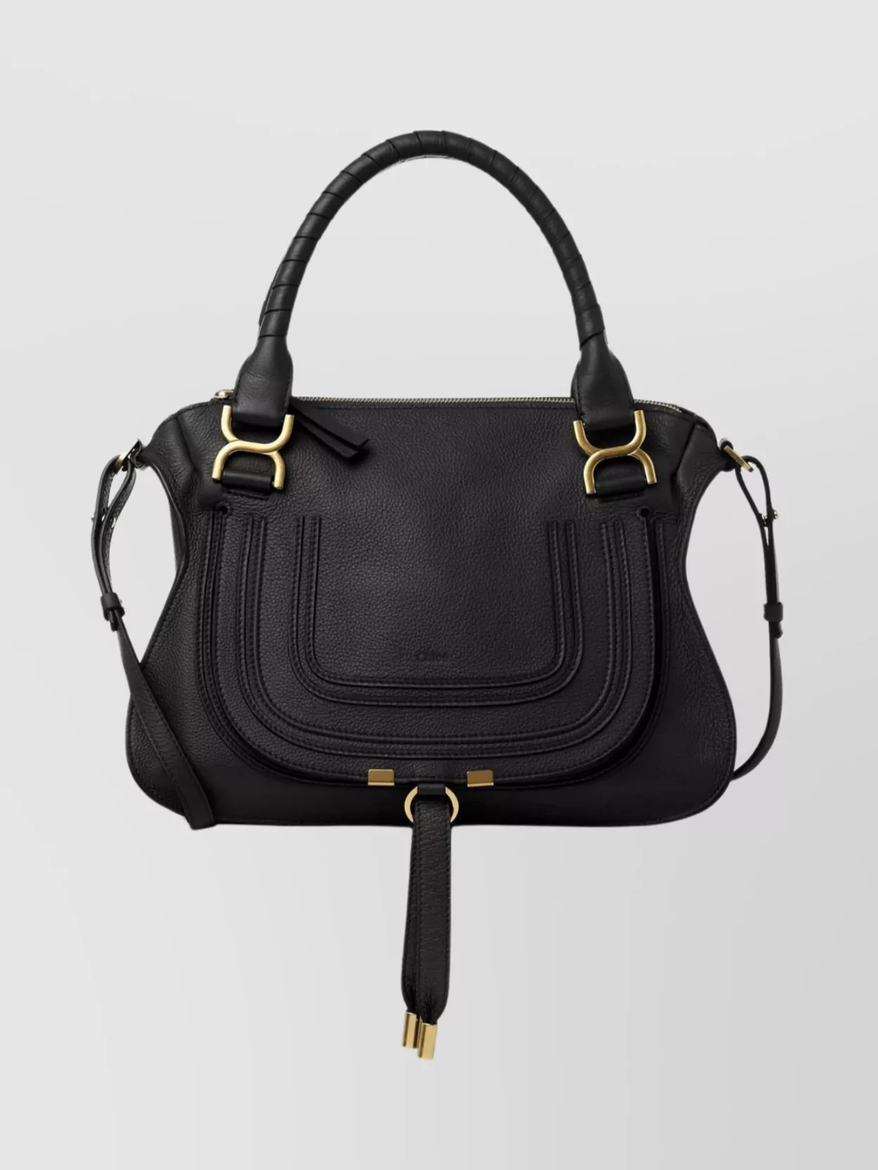 Shop Chloé Medium Leather Bag With Flap And Tassel Detail In Black
