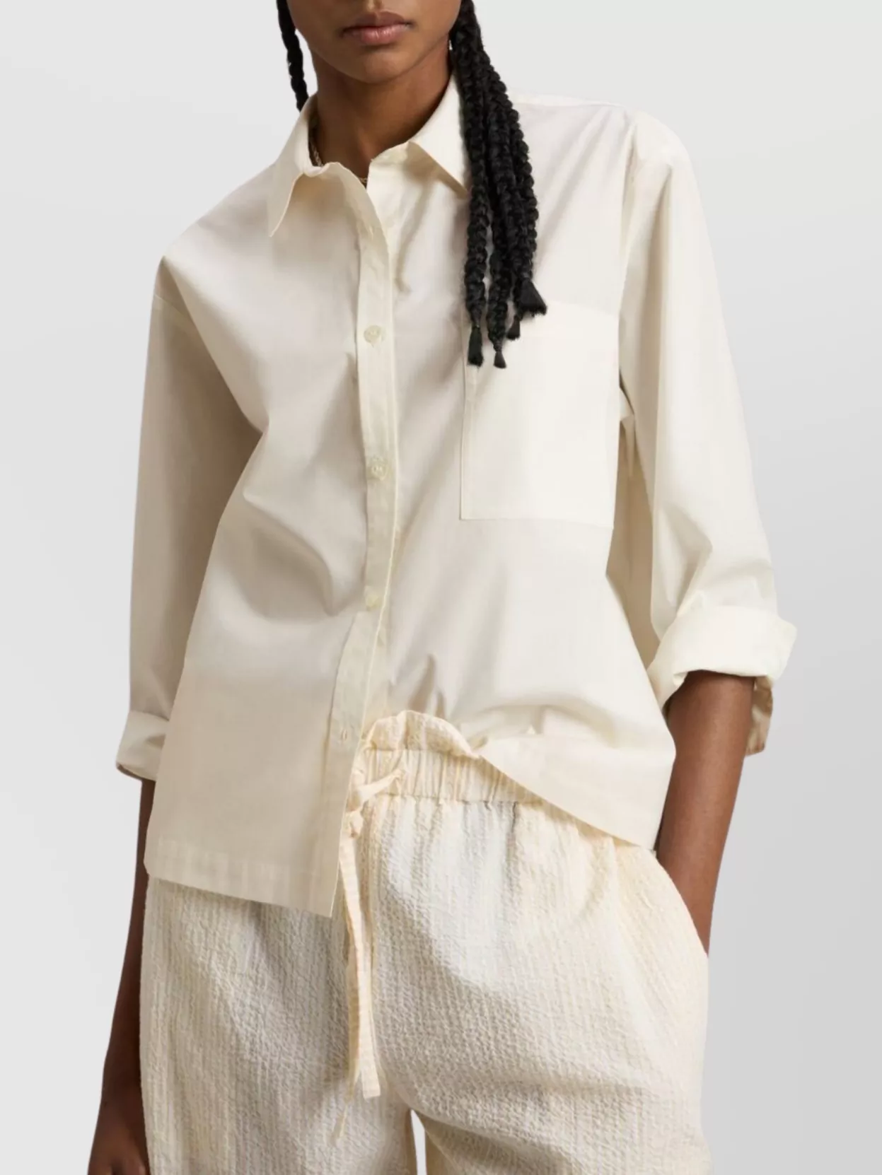 Woolrich Cotton Shirt With Curved Hem And Chest Pocket