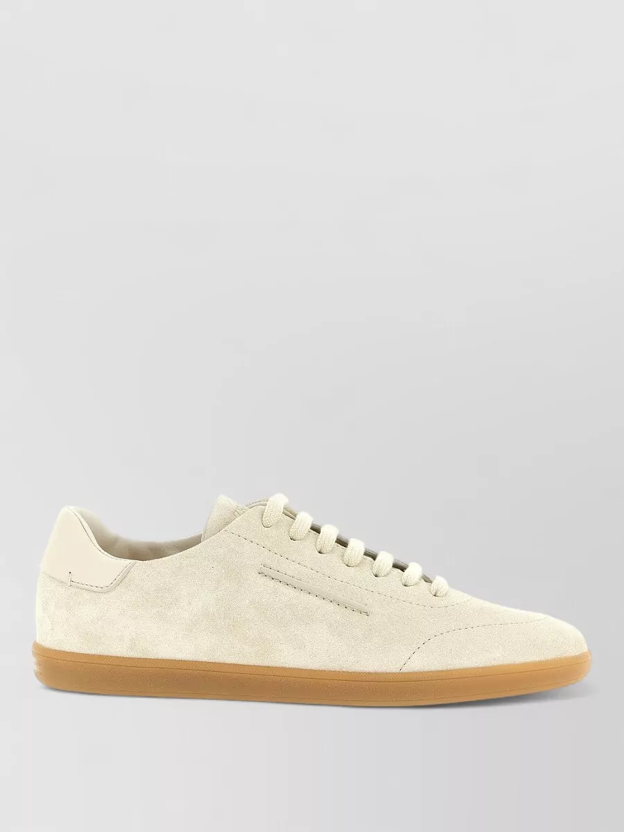 Zegna 232 Low Top Suede Sneakers Rubber Sole In Neutral