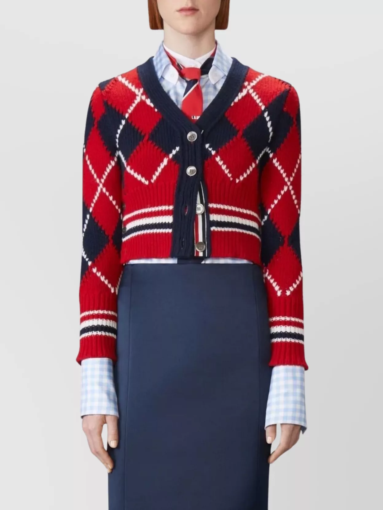 Thom Browne Argyle Pattern V Neck Cardigan In Merino Wool