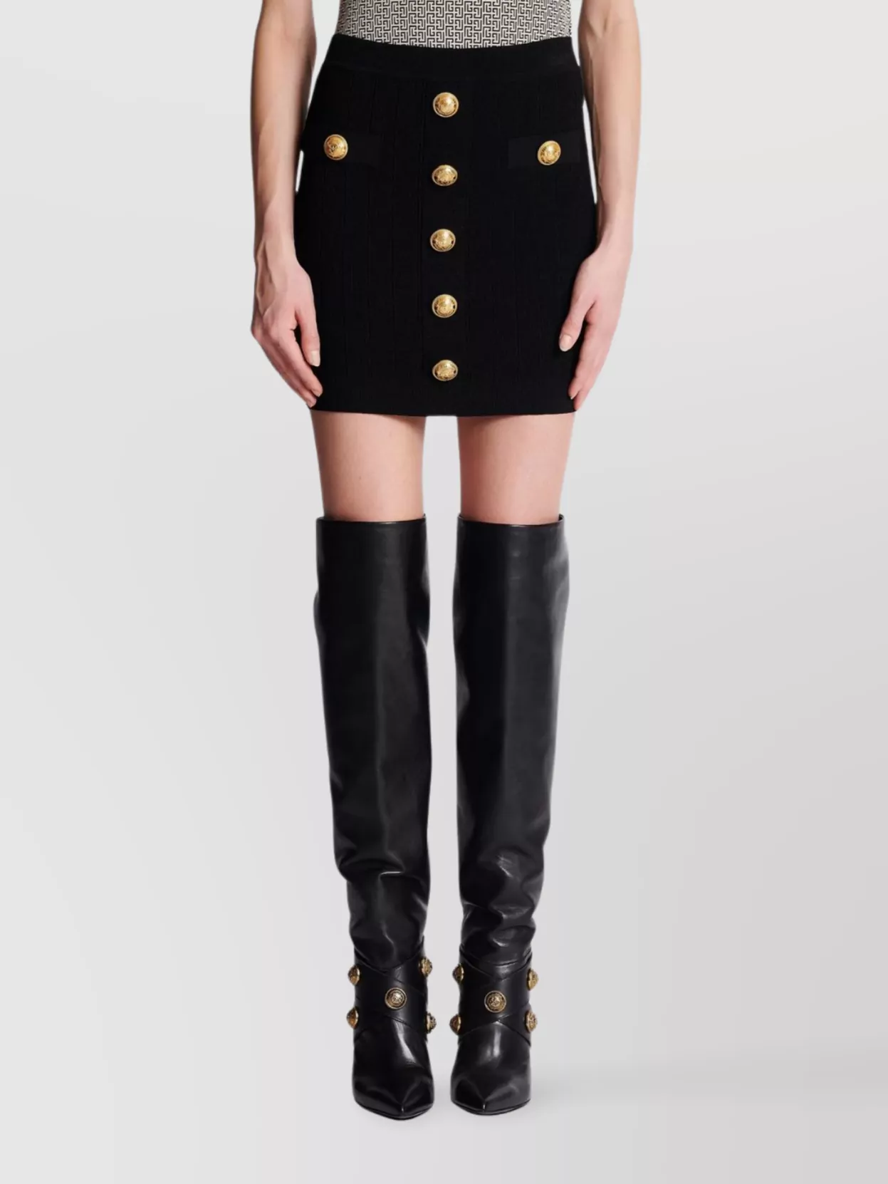 Balmain Knitted Mini Skirt With Embossed Buttons