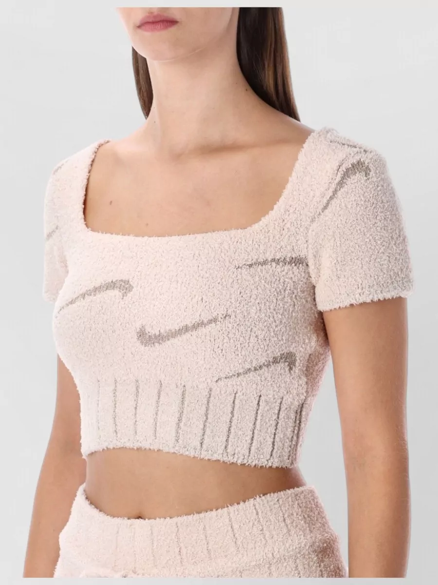 Nike Bouclé Cropped Square Neck Short Sleeve Top