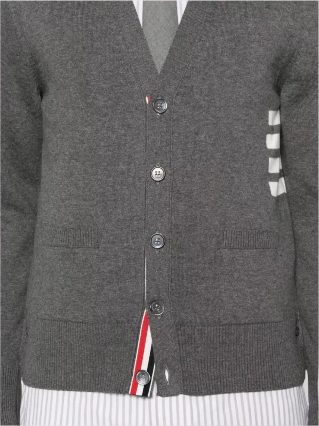 Thom Browne Cotton V-Neck Cardigan With 4 Bar Stripe