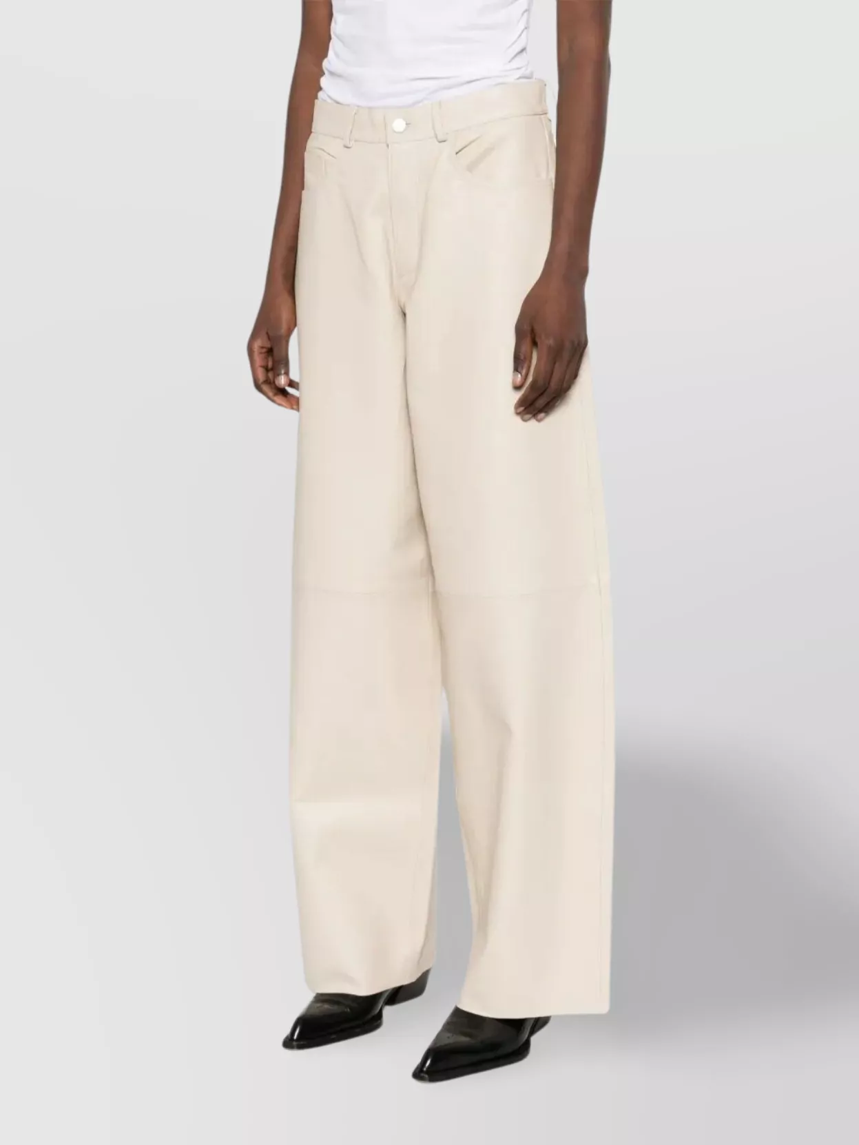 Haikure Wide Leg Leather Trousers With Belt Loops In White
