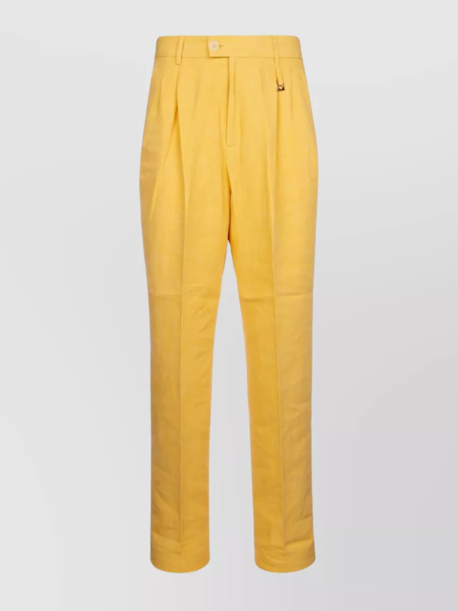 Shop Jacquemus Pleated Belt Loop Trousers With Pockets In Yellow