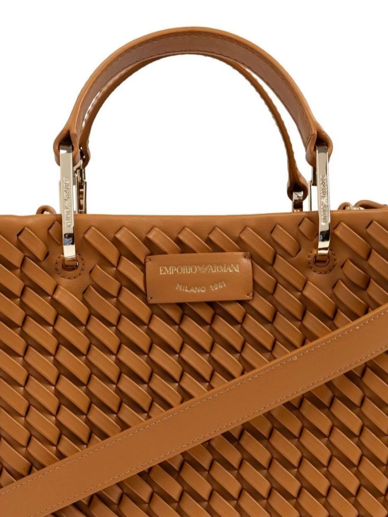 Emporio Armani Small Woven Tote Bag With Metal Hardware