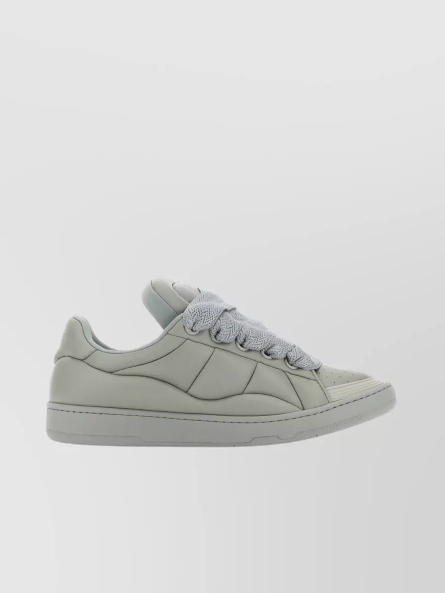 Shop Lanvin Leather Xl Sneakers With Textured Rubber Sole In Grey