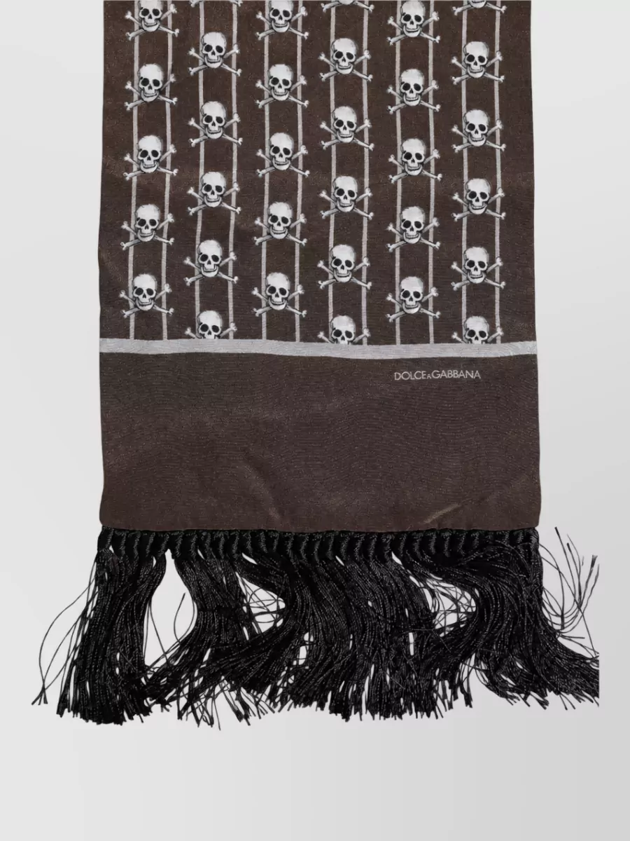 Dolce&Gabbana Silk Skull Print Fringed Scarf