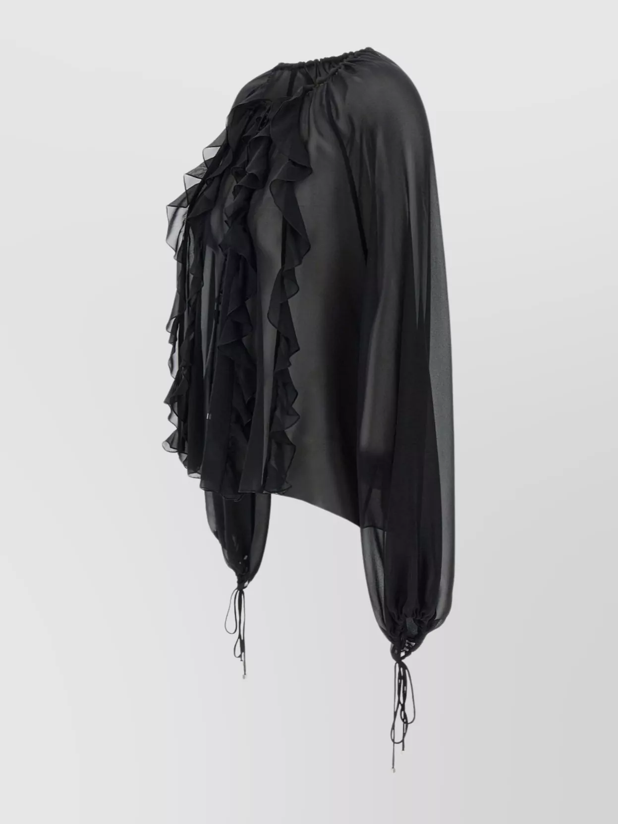 Blumarine Romantic Silk Georgette Blouse Ruffle In Black