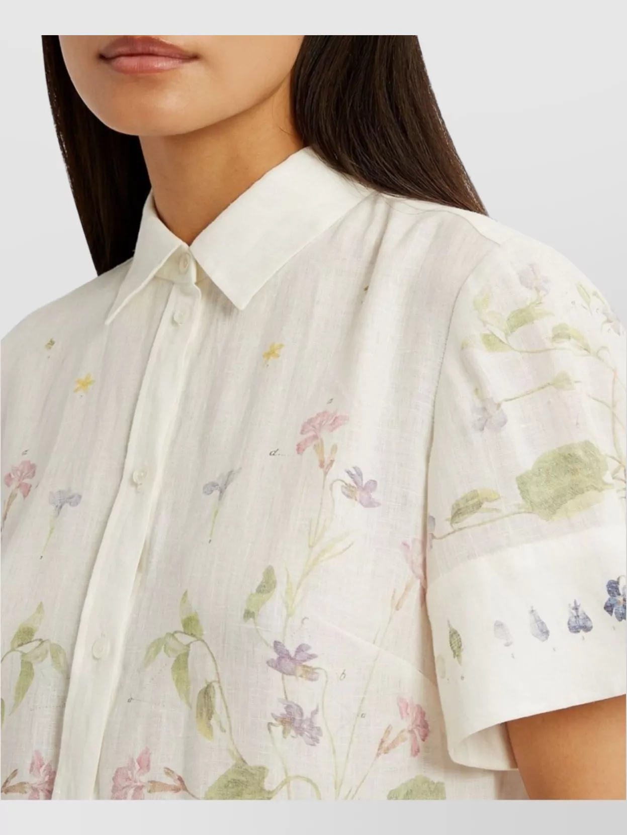 ERDEM TIERED LINEN DRESS WITH SHORT SLEEVES AND FLORAL PRINT 