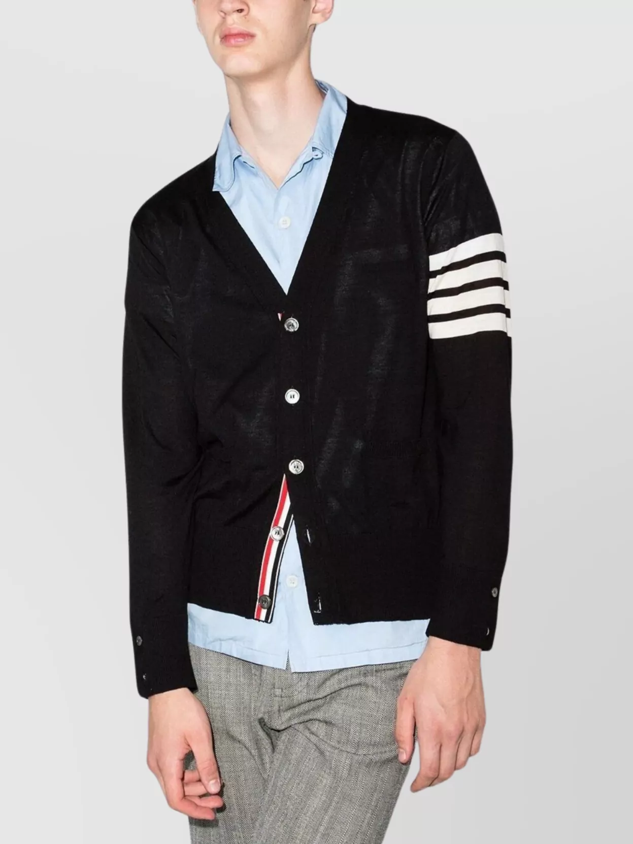 Thom Browne Classic V-neck Cardigan In Fine Merino Wool With 4bar Stripes Clothing In Black