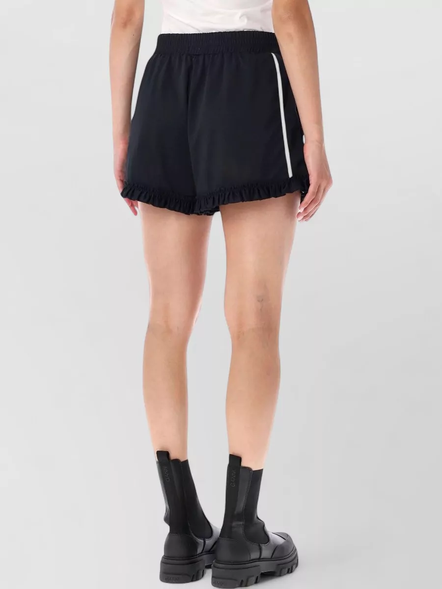 Ganni Contrast piping ruffle trim lounge shorts