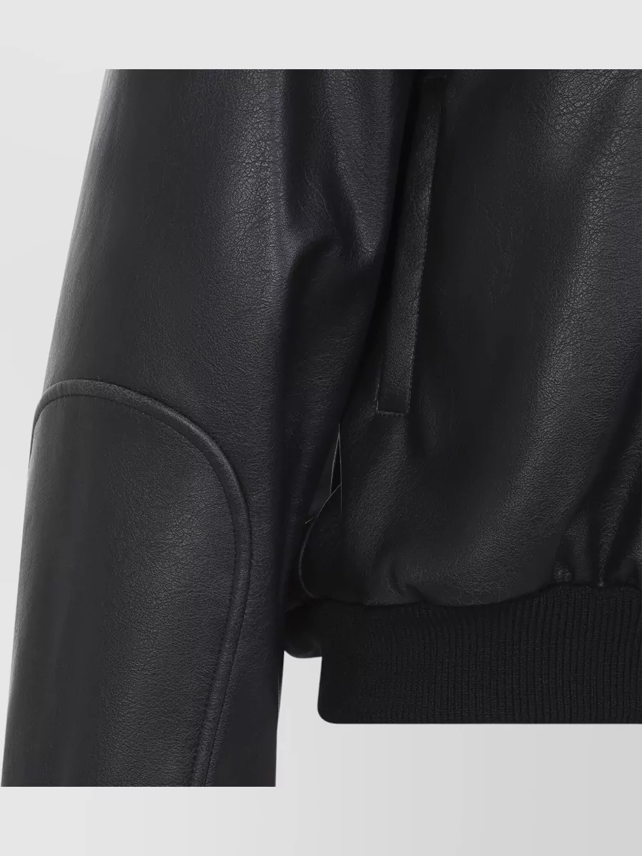 Mm6 Maison Margiela Faux Leather Ribbed Trim Cropped Bomber Jacket