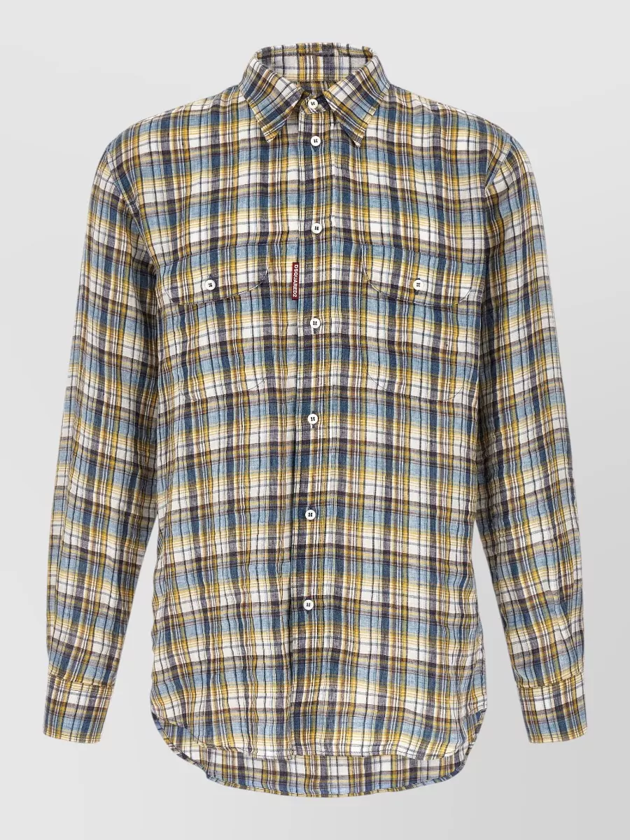 Dsquared2 linen plaid long-sleeve shirt