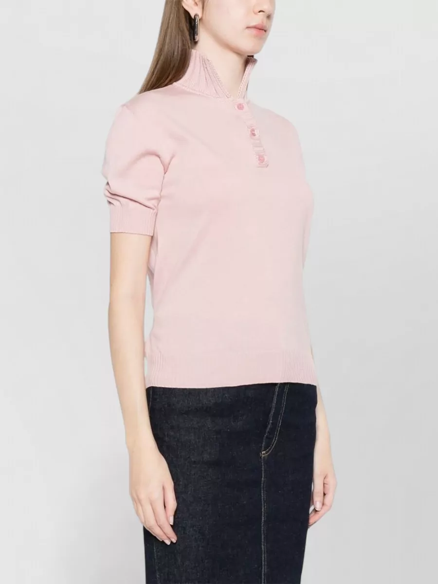Moschino Ribbed Short-Sleeve Side-Tie Knitted Top