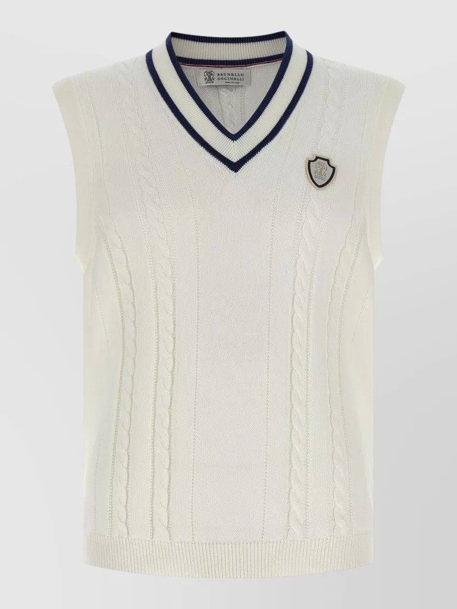 Brunello Cucinelli braided cotton v-neck vest