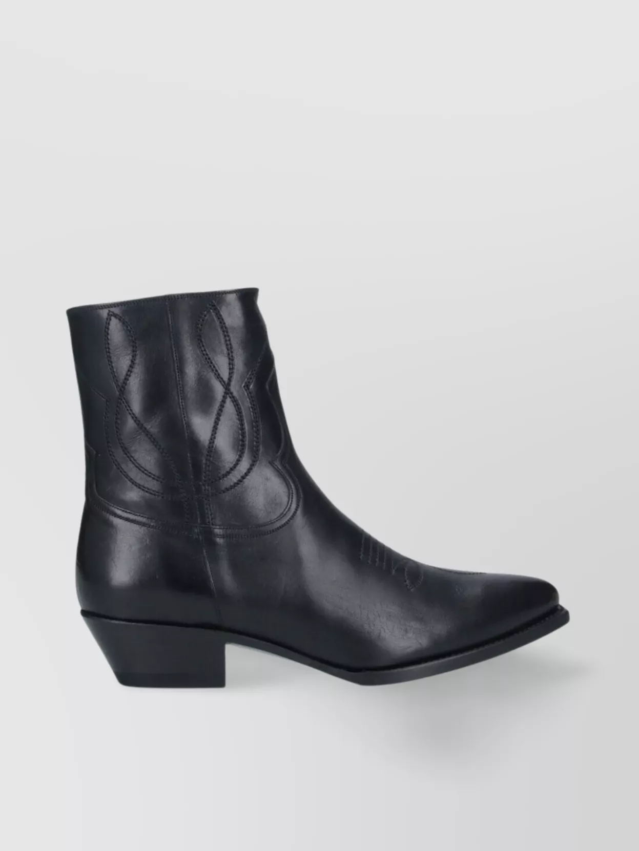 Celine Block Heel Ankle Boots With Embroidered Pointed Toe