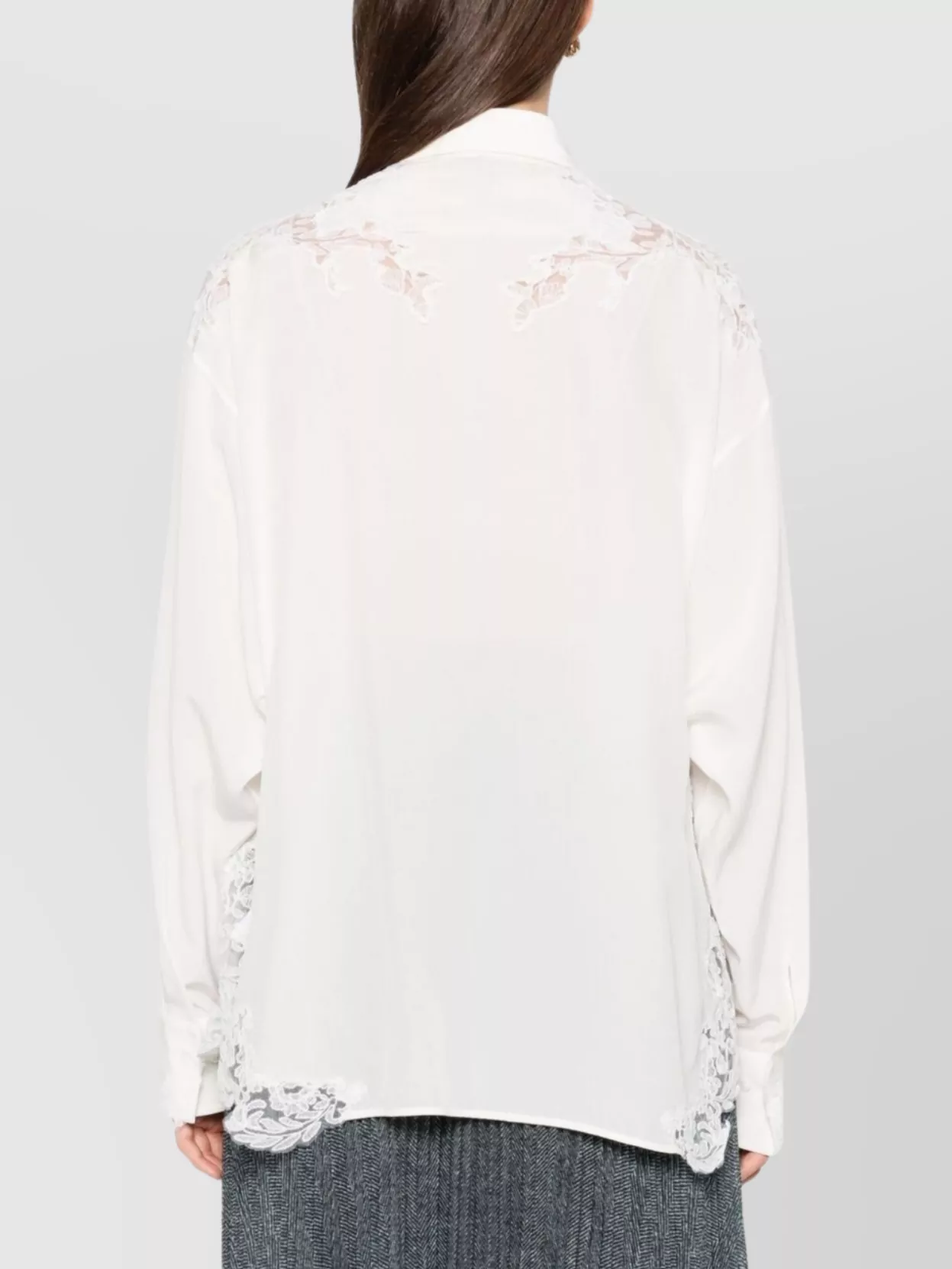 Ermanno Scervino Sheer Panel Silk Shirt With Lace Trim In White