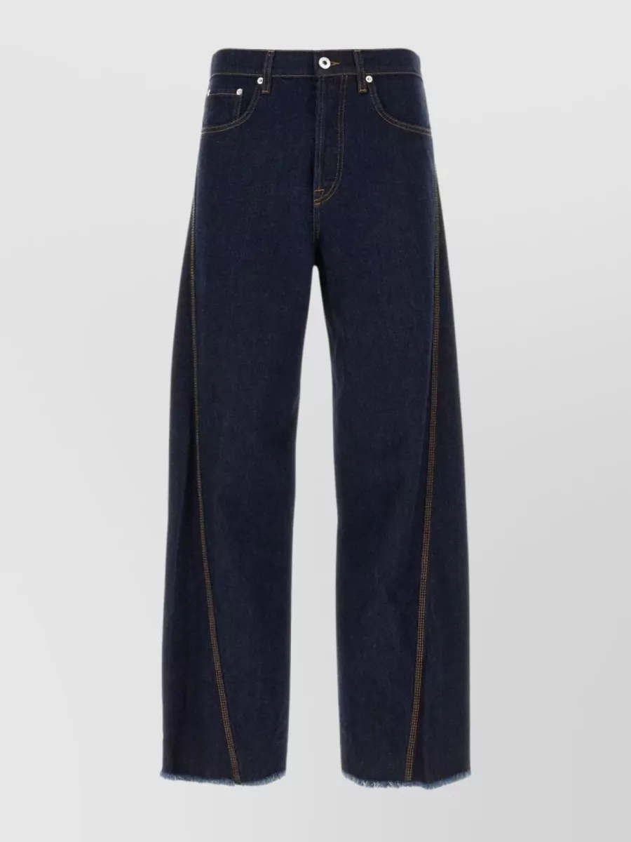 Shop Lanvin Twisted Wide-leg Fringed Denim Trousers In Blue