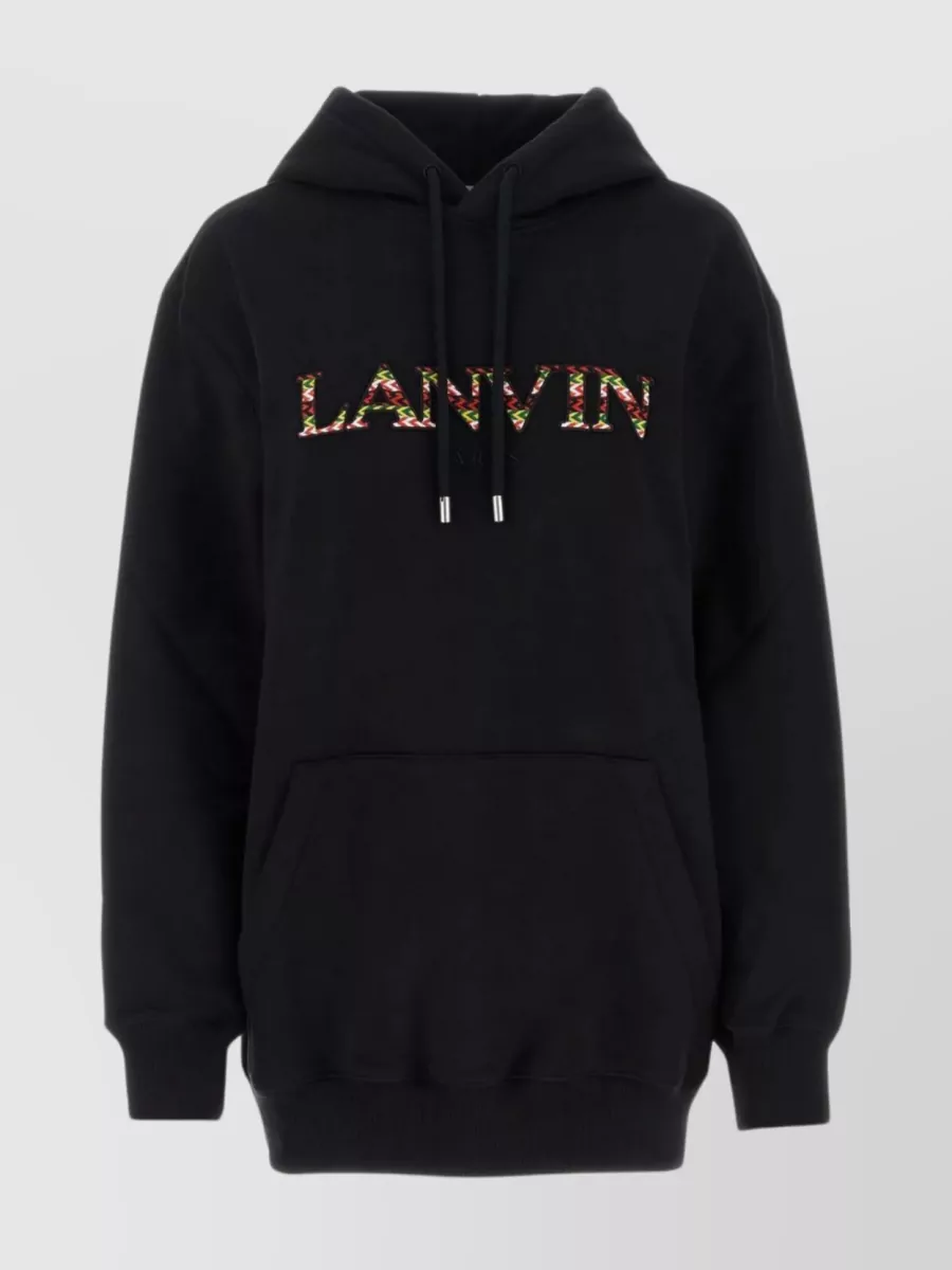 Shop Lanvin Drawstring Hood Cotton Sweatshirt In Black