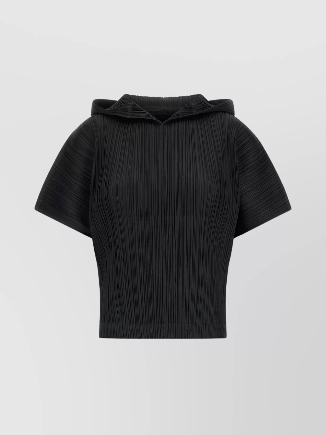 Issey Miyake August Collection Hooded Short Sleeve Top In Black