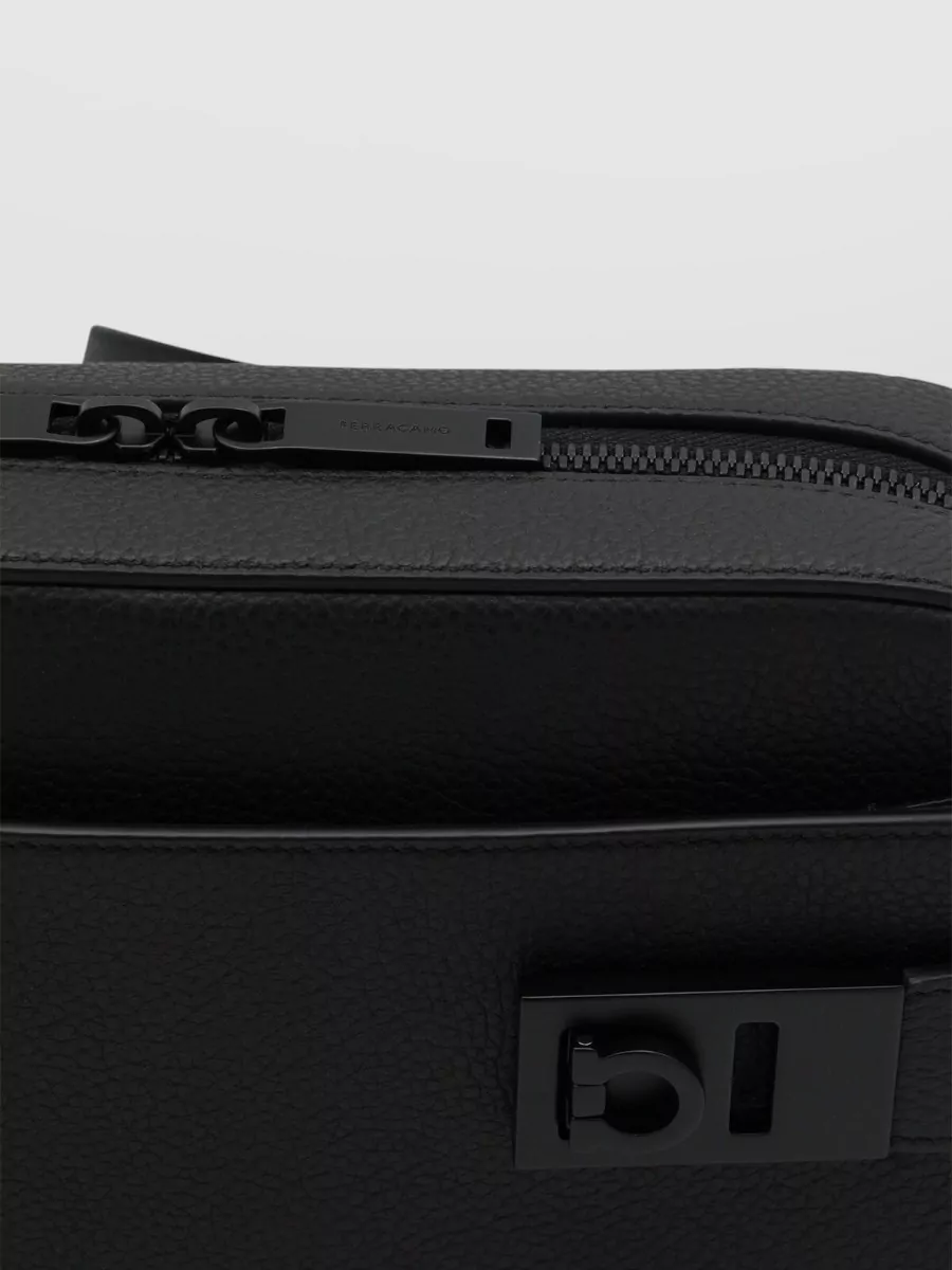 Ferragamo Textured Shoulder Bag Adjustable Strap Front Pocket