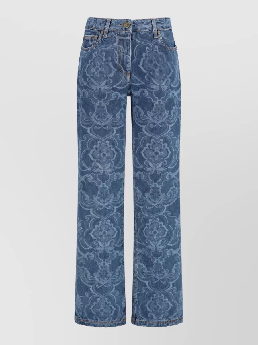 Etro jacquard denim straight-leg flared jeans