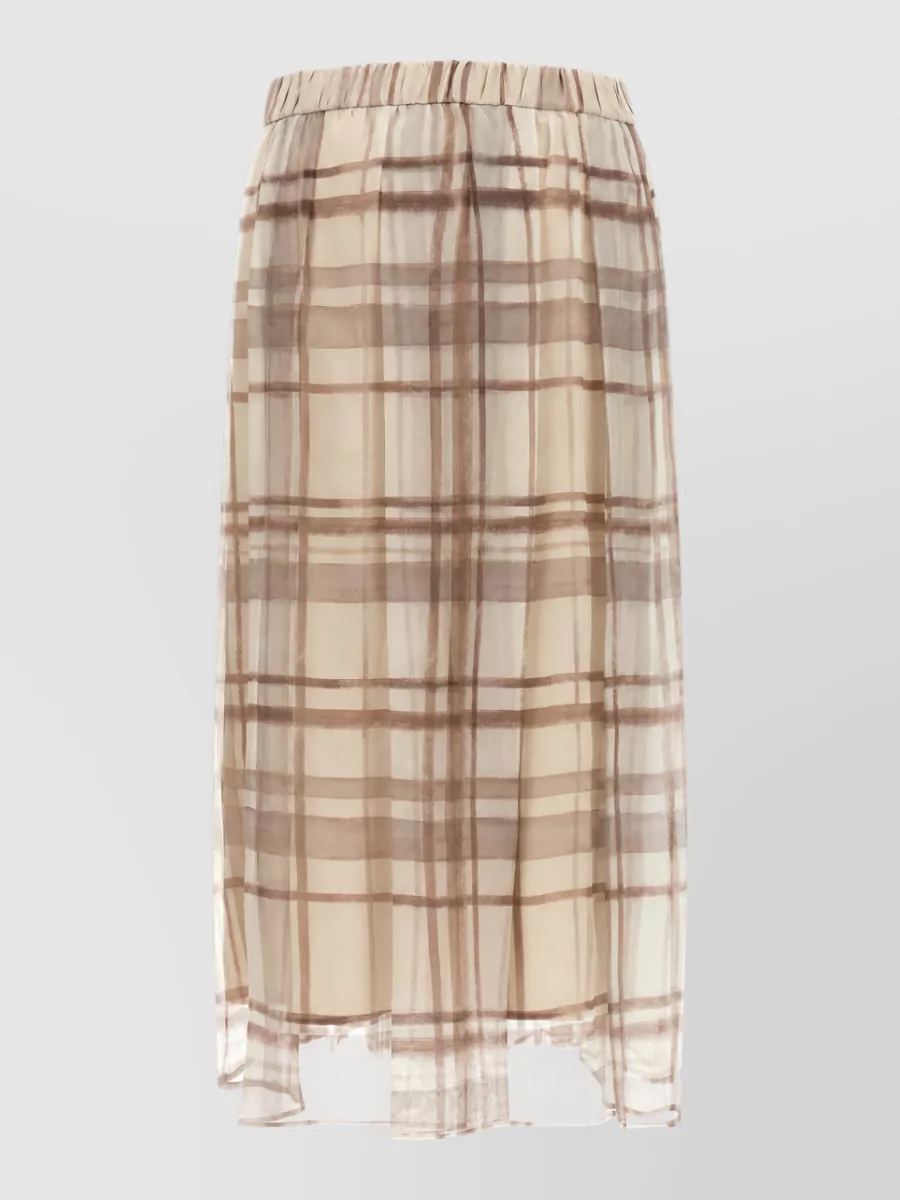 Brunello Cucinelli Silk checked pleated midi skirt